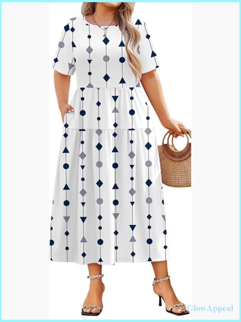 Bohemian Short Sleeve Flowy Maxi Dress with Pockets Plus Size